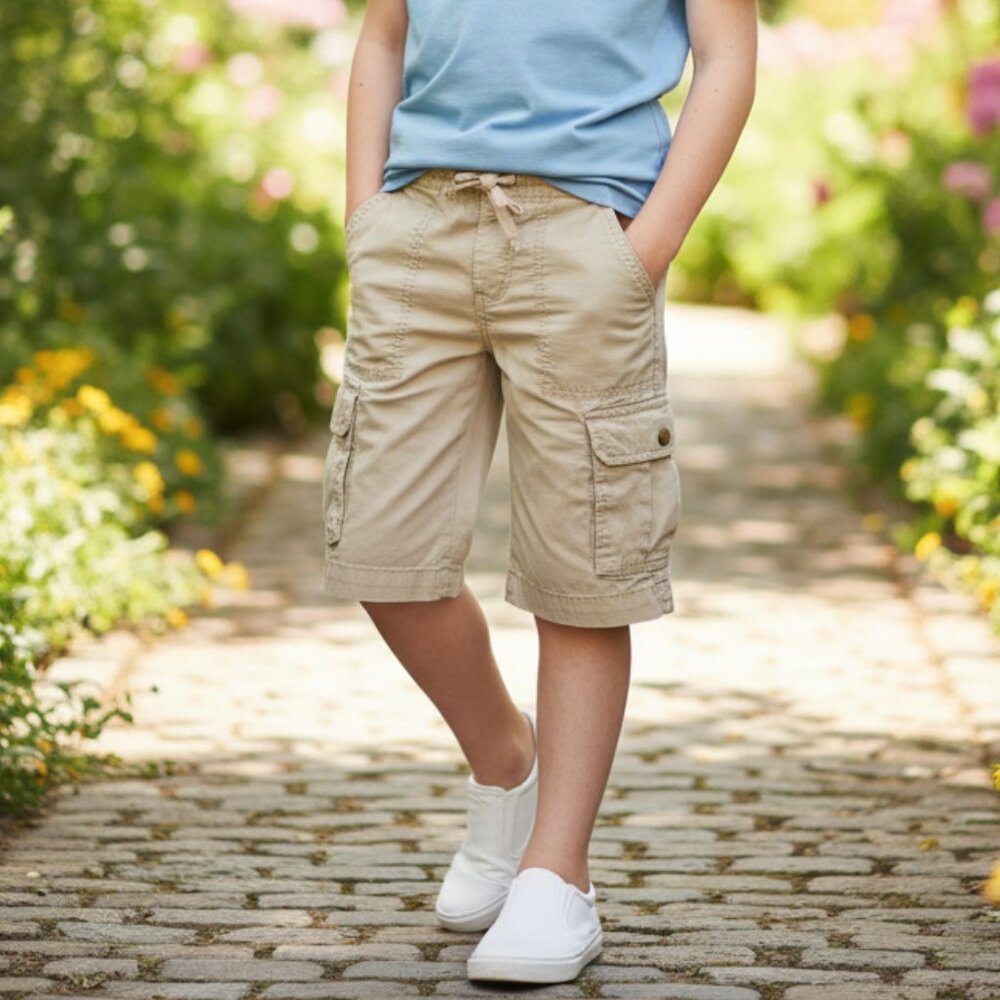 OLD NAVY Tan Cargo Shorts Boys Small S 6 7 Lightweight Long Board